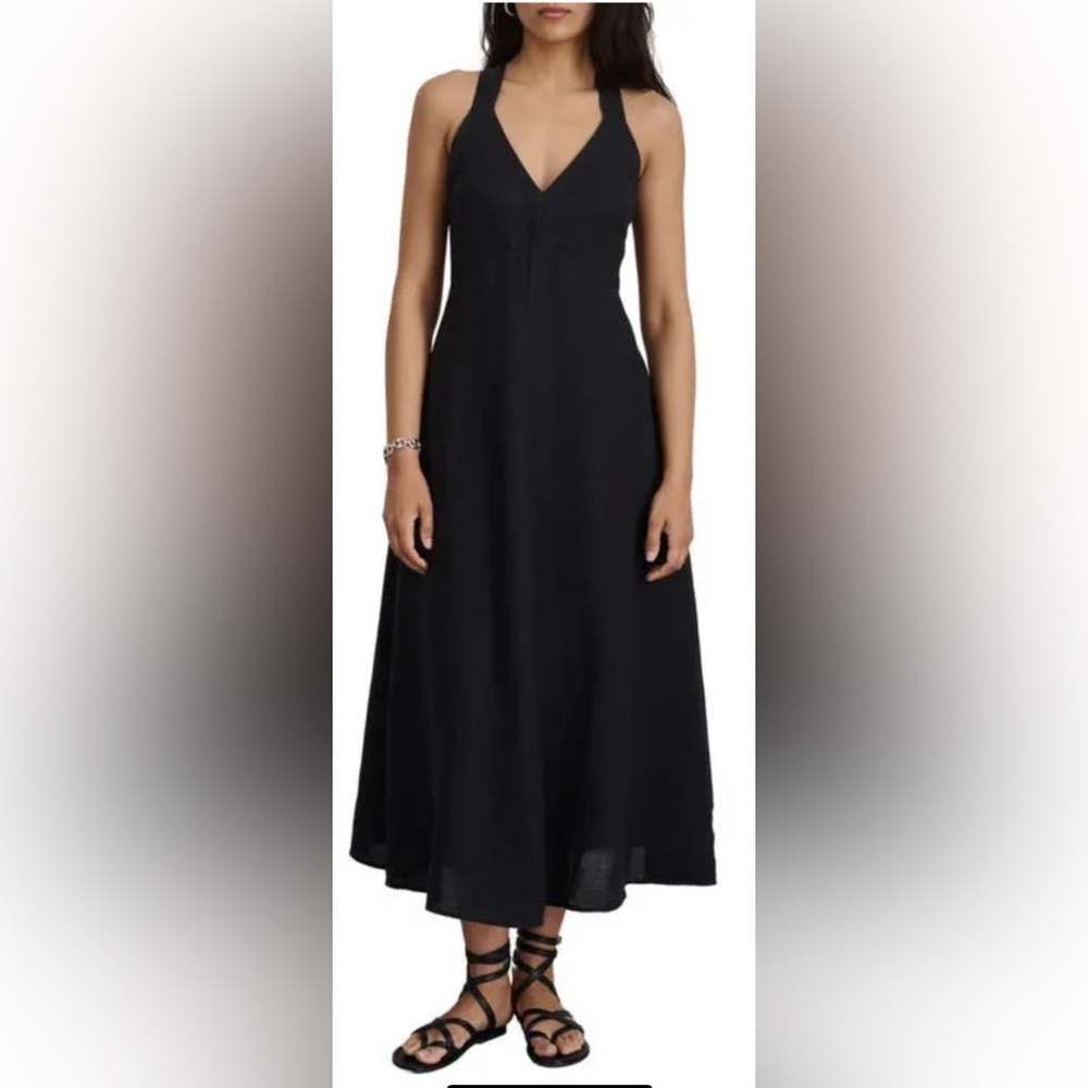 Alex Mill Breanna Convertible Strap Linen Midi Dress, Black, Medium